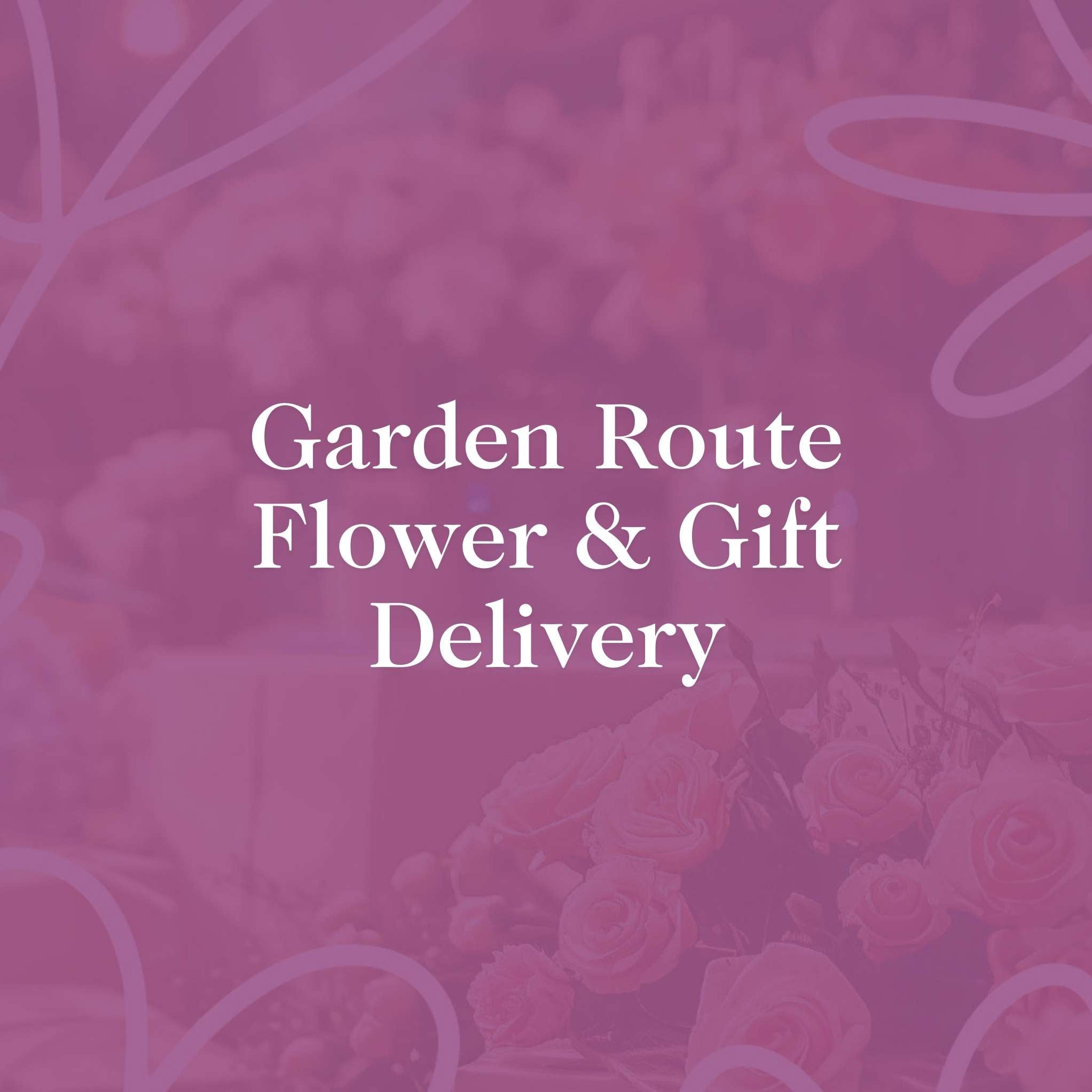 Garden Route Flower & Gift Delivery with pink roses and soft floral accents, offering beautiful flower arrangements and gift services for all occasions.