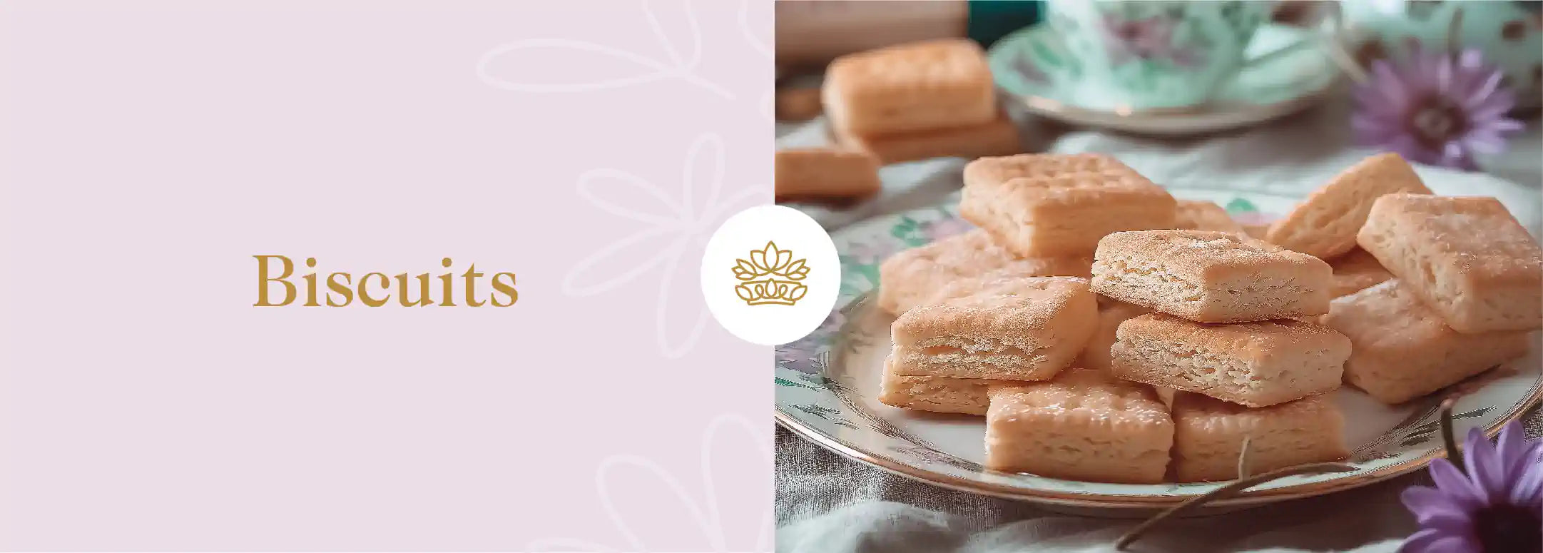 Close-up view of freshly baked, golden-brown biscuits on a vintage plate, evoking a homely and inviting atmosphere, from Fabulous Flowers and Gifts.