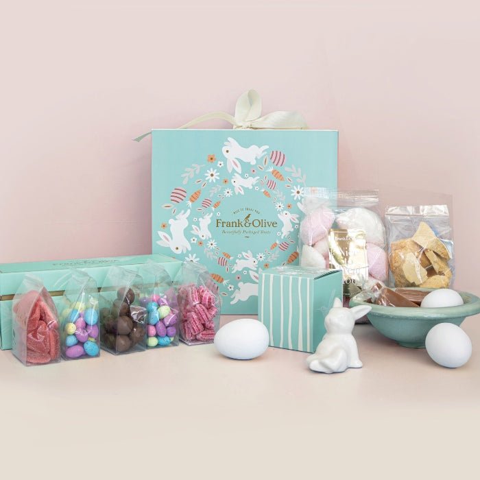 Bunny Surprise Easter Luxury Box - Fabulous Flowers & Gifts with sweets, marshmallows, honeycomb and pastel Easter packaging.