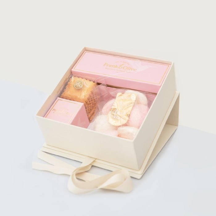 Candy Collection Luxury Box - Fabulous Flowers & Gifts open box with marshmallows, vanilla tea biscuits and mini bonbon box.