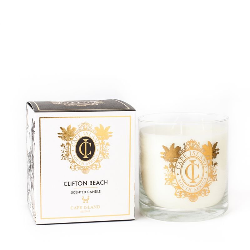 Clifton Beach scented candle with packaging on a white background
