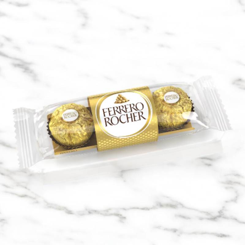 Ferrero Rocher 3 Balls Pack - a trio of hazelnut chocolates wrapped in signature golden foil for a delightful treat.