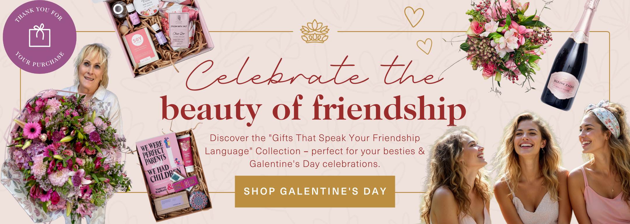 Celebrate friendship and Galentine's Day with thoughtful gifts, floral bouquets, and luxury hampers from Fabulous Flowers & Gifts.
