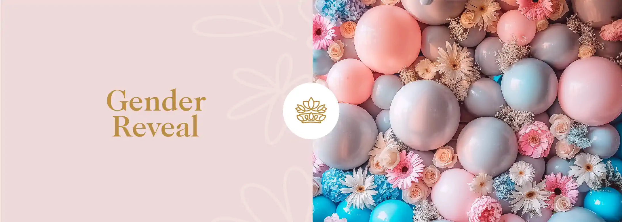 A vibrant assortment of pink and blue balloons and flowers, ideal for a celebratory gender reveal party. Fabulous Flowers and Gifts - Gender Reveal