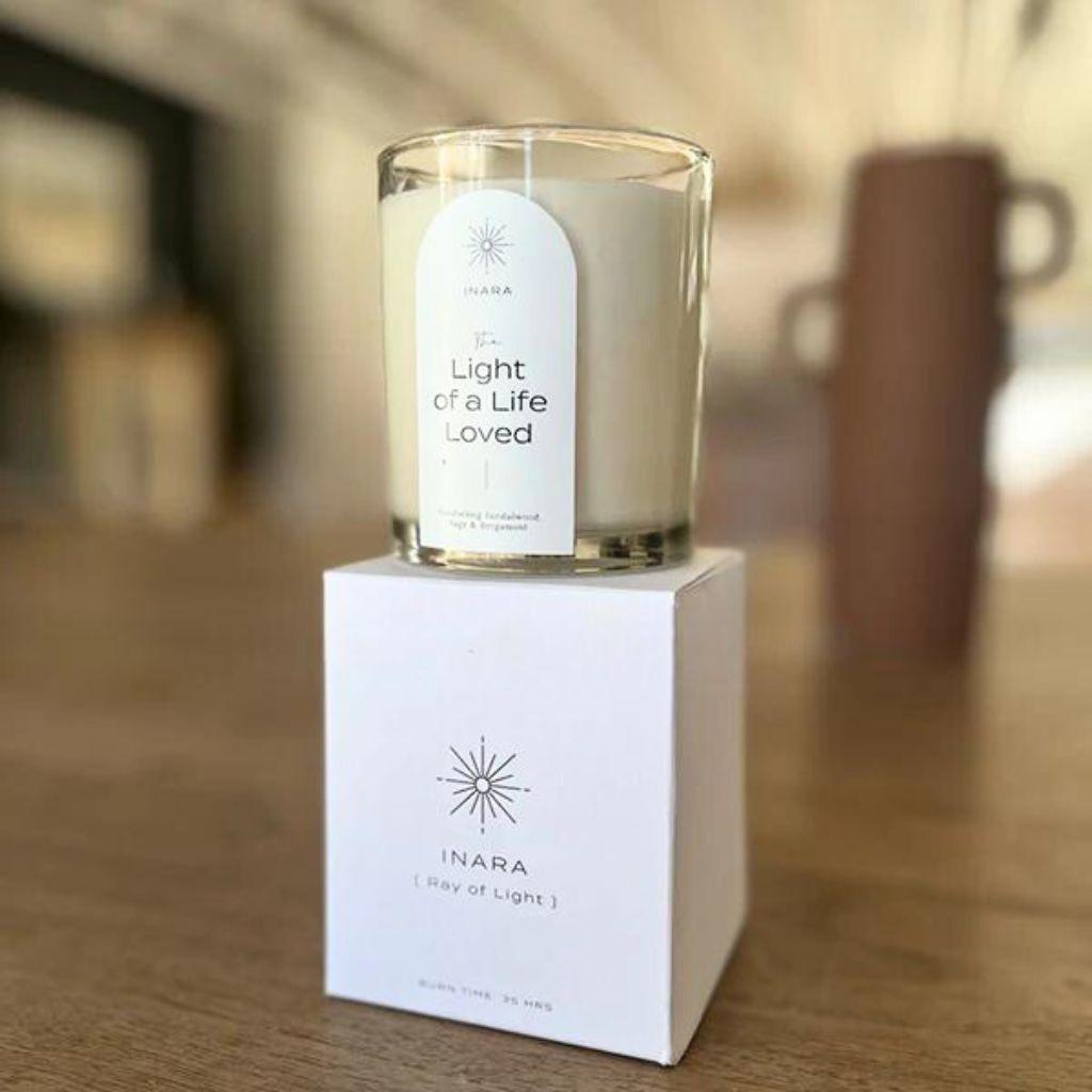 Elegant INARA Grief Candle in gift packaging - Fabulous Flowers and Gifts