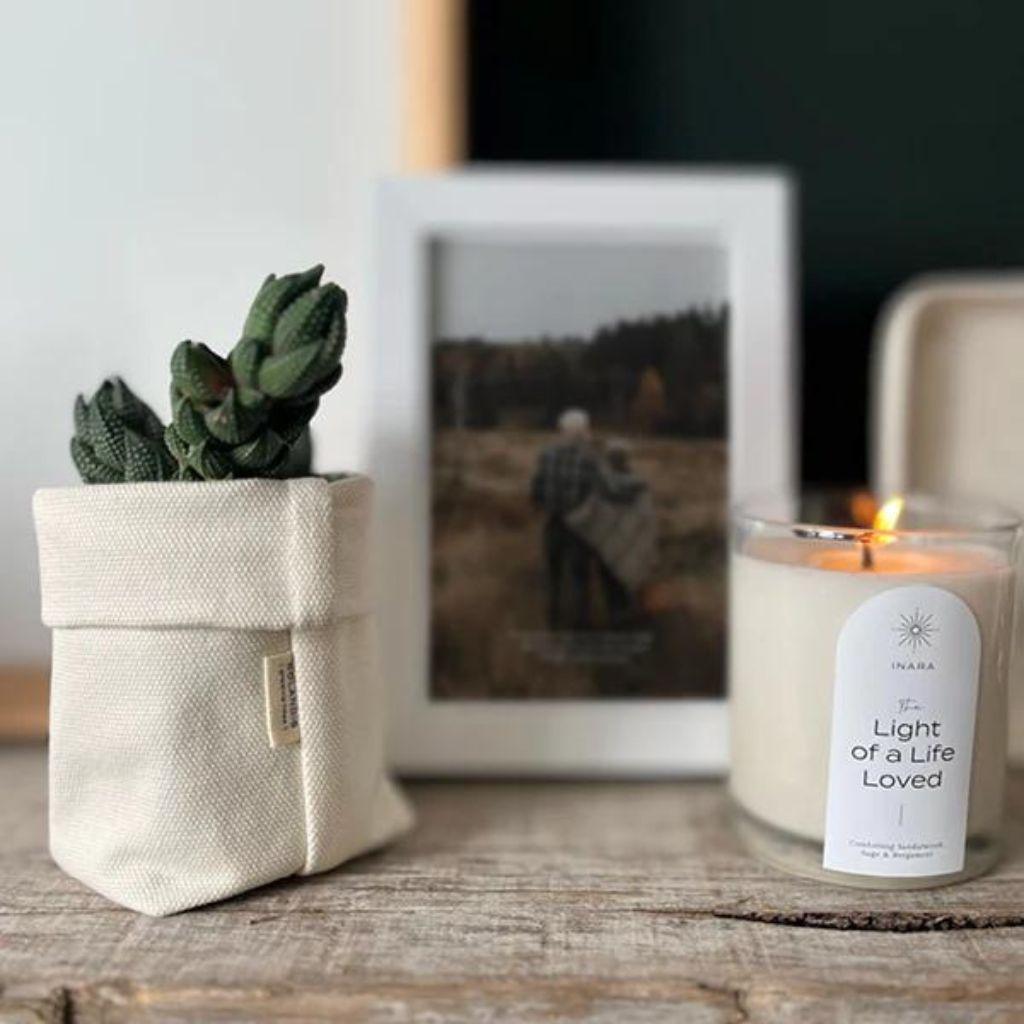 INARA Memorial Candle with elegant design with succulent plant - Fabulous Flowers and Gifts