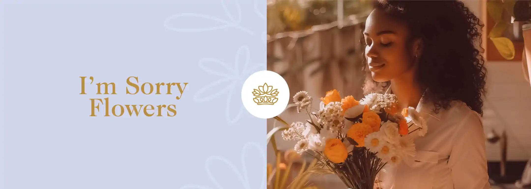 A woman gracefully holding a bouquet of fresh orange and white flowers, symbolizing remorse and reconciliation as part of the I'm Sorry Flowers Apology Flowers Collection from Fabulous Flowers and Gifts.
