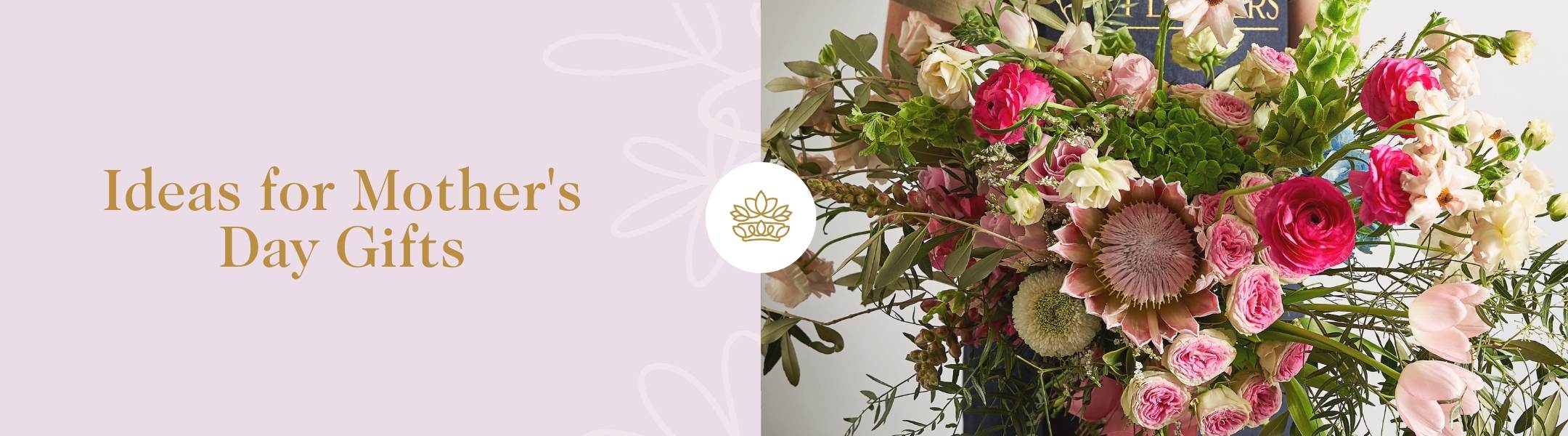 Ideas for Mother's Day Gifts - Fabulous Flowers & Gifts, showcasing a beautiful bouquet with pink and green flowers against a light background with the Fabulous Flowers logo.