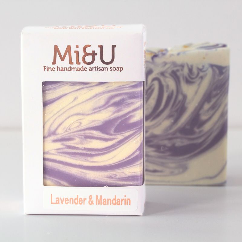 Lavender and Mandarin Blossom Mi&U artisan soap in white packaging, handcrafted for Fabulous Flowers and Gifts