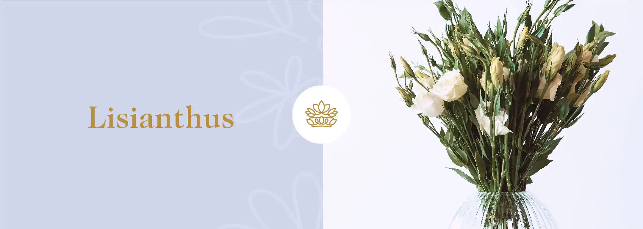 A delicate arrangement of lisianthus flowers in a glass vase, representing 'Lisianthus'. Fabulous Flowers and Gifts - Lisianthus