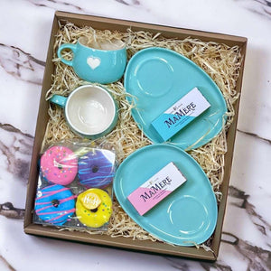 Vibrant Doughnut Shaped Biscuits Gift Hamper with MaMere and tea and saucer set - Fabulous Flowers