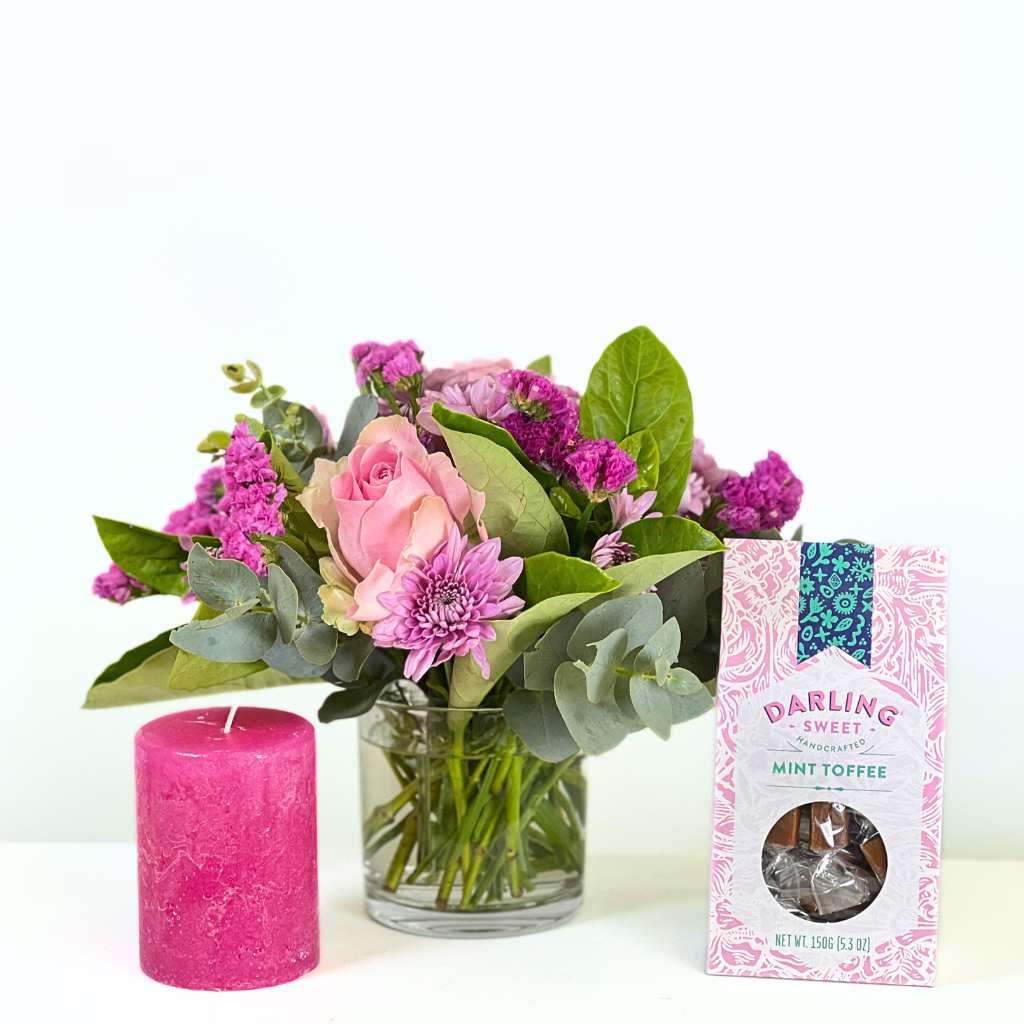 Pink Roses and Chrysanthemums in Glass Vase - Fabulous Flowers and Gifts
