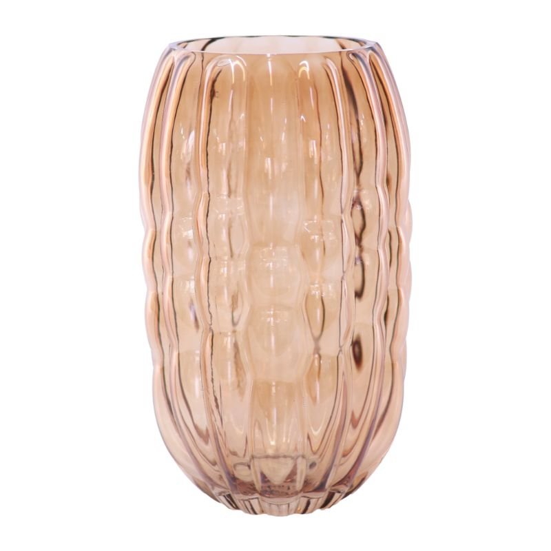 Glass vase with wavy design on a white background