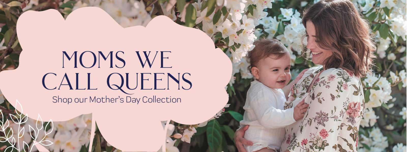 A joyful moment as a mother, cradling her giggling baby, stands amidst a blooming garden, celebrating the 'Moms We Call Queens' theme from the Fabulous Flowers and Gifts Mother's Day collection.