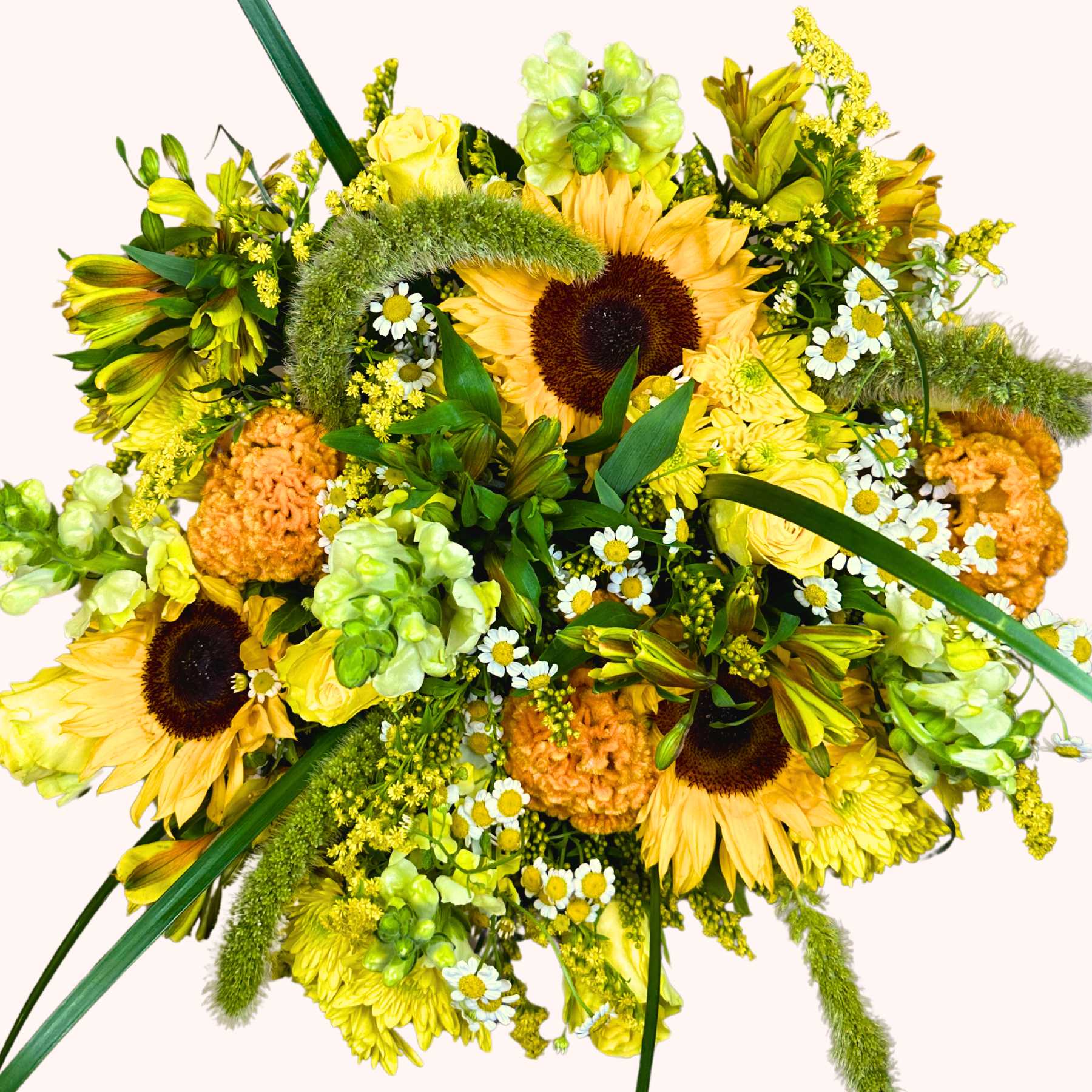 Natasha's Flower Bouquet, a vibrant arrangement featuring sunflowers, daisies, and yellow blooms, from Fabulous Flowers and Gifts.