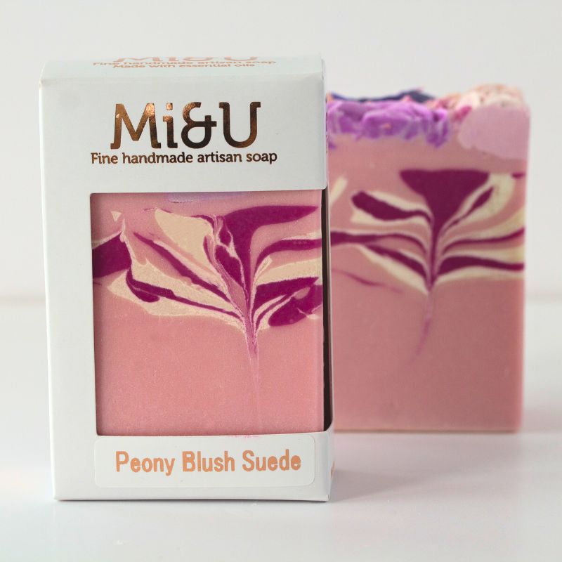 Elegant handmade Peony & Blush Suede Soap bar with marbled design and sculpted flower – Fabulous Flowers & Gifts