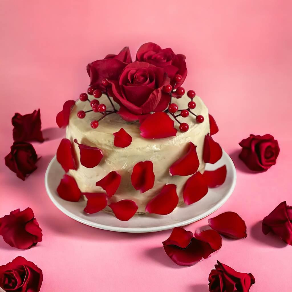 Regal Rose Velvet Cake with elegant red rose topping | Fabulous Flowers and Gifts