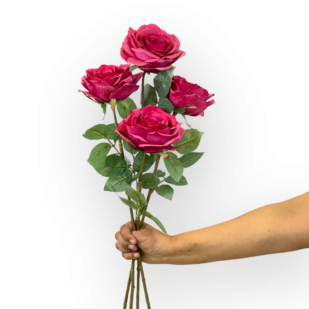 Artificial Dark Pink Roses in Full Bloom - Fabulous Flowers Collection