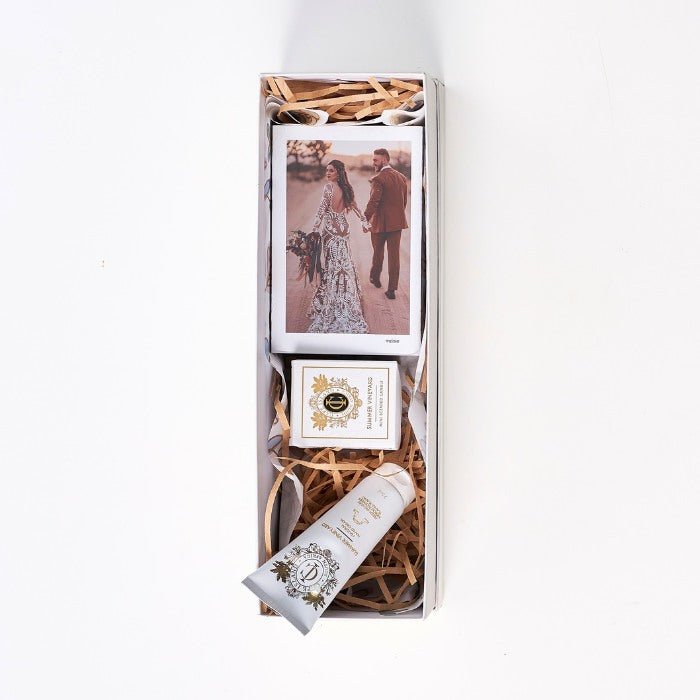Scent of a Woman Gift Box with Summer Vineyard products, romantic photo card, hand cream and soap, beautifully packaged.
