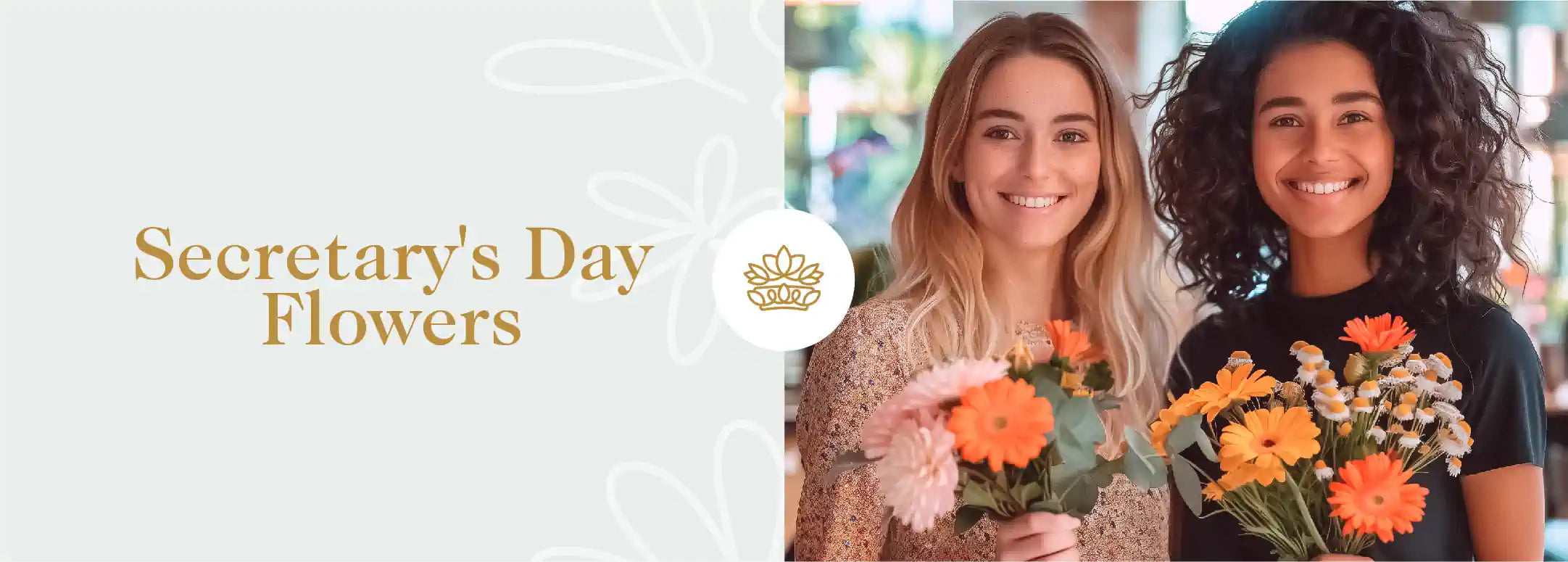 Two women smiling and holding colourful bouquets of flowers. Fabulous Flowers and Gifts - Secretary's Day Flowers