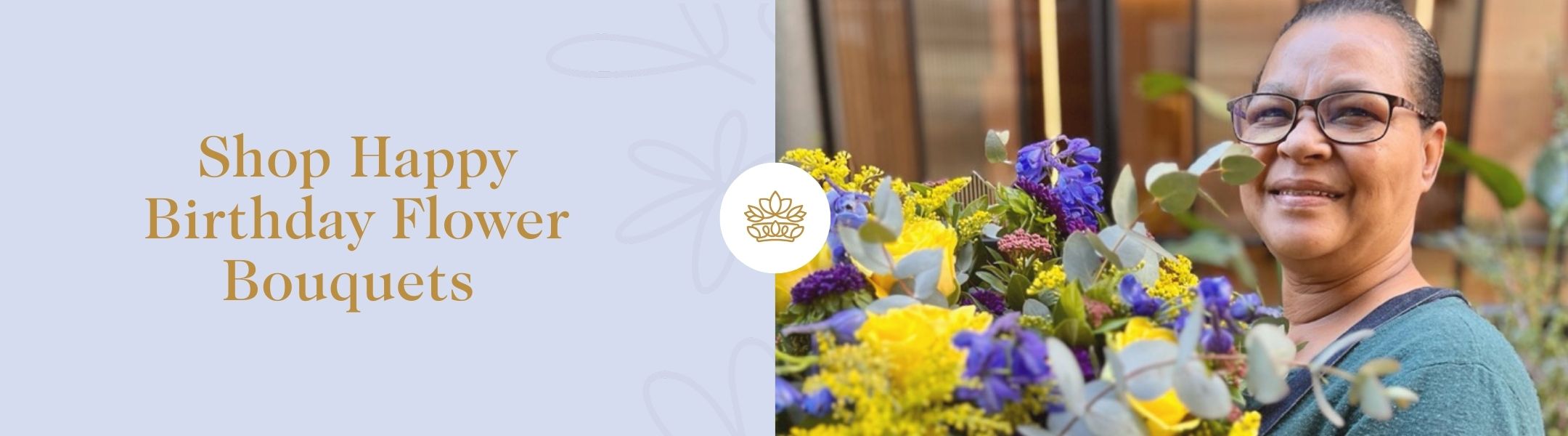 Shop Happy Birthday Flower Bouquets - Fabulous Flowers and Gifts with vibrant yellow and purple blooms for special celebrations.