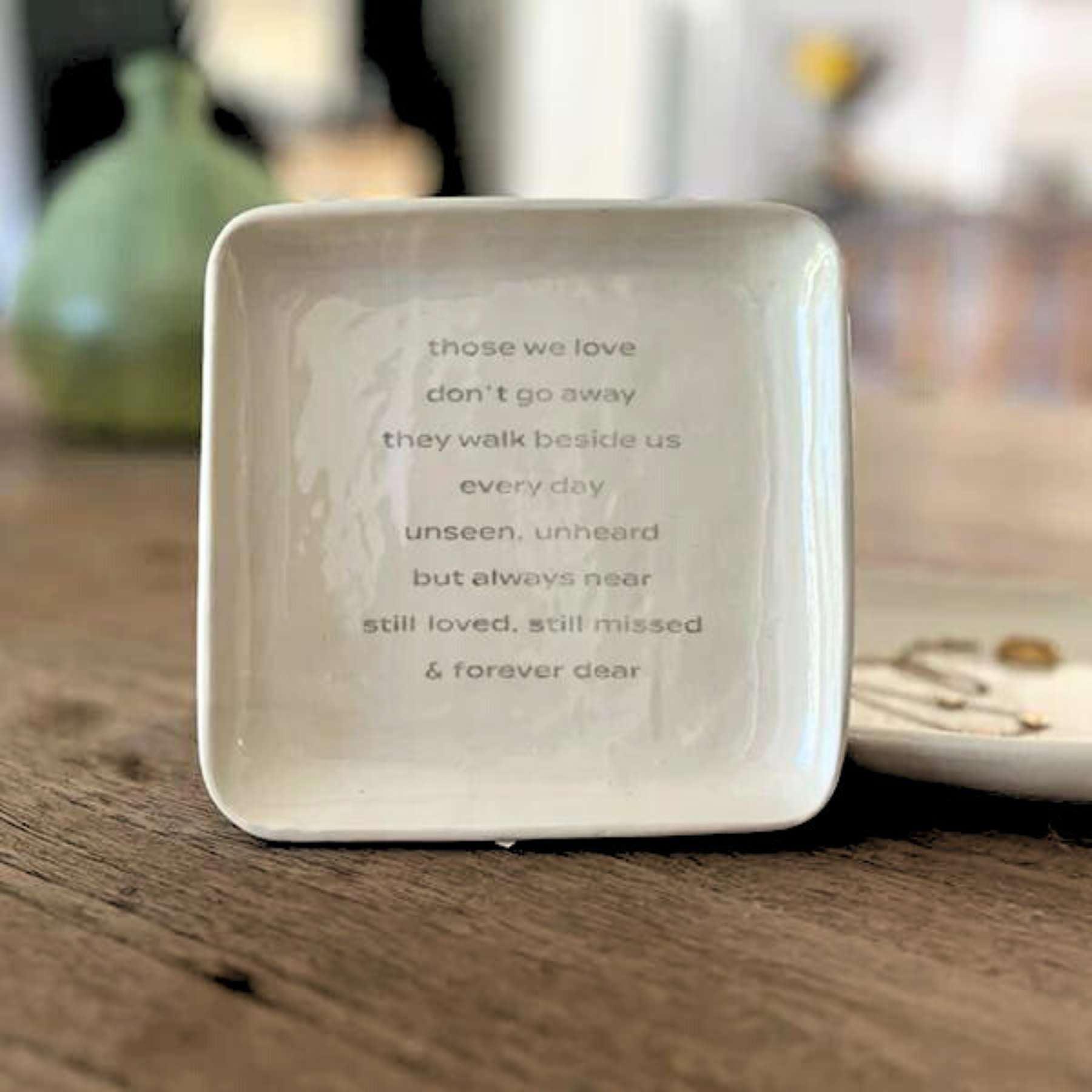 Square memorial keepsake dish with comforting quote for bereavement, Fabulous Flowers and Gifts TULUA Ceramics Collection.