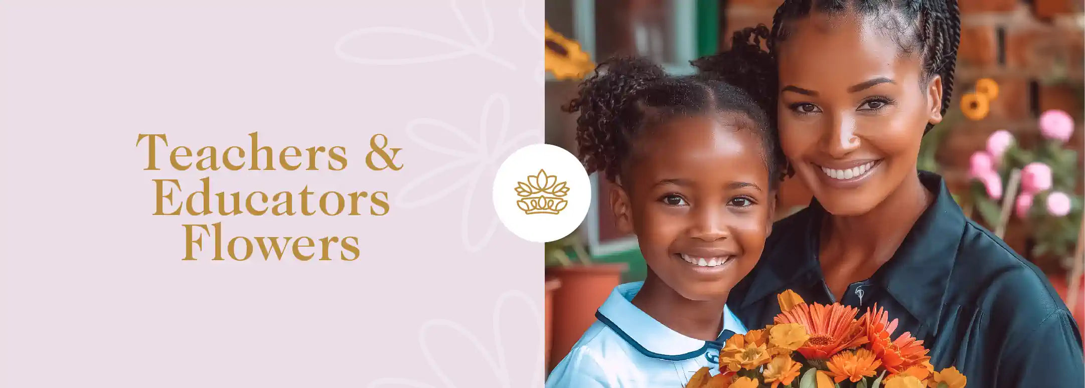 A smiling teacher and her young student, both radiating joy, holding a bouquet of vibrant orange flowers. This heartwarming scene is part of the Teachers and Educators Flowers Collection from Fabulous Flowers and Gifts, celebrating the special bond between teachers and students.
