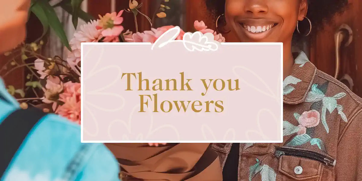 A joyful person receiving a beautiful bouquet of pink flowers as a gesture of gratitude. Thank You Flowers Collection. Fabulous Flowers and Gifts.