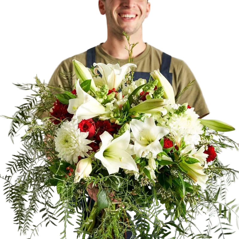 Chic Bouquet with red roses and white lilies - Fabulous Flowers Online Florist