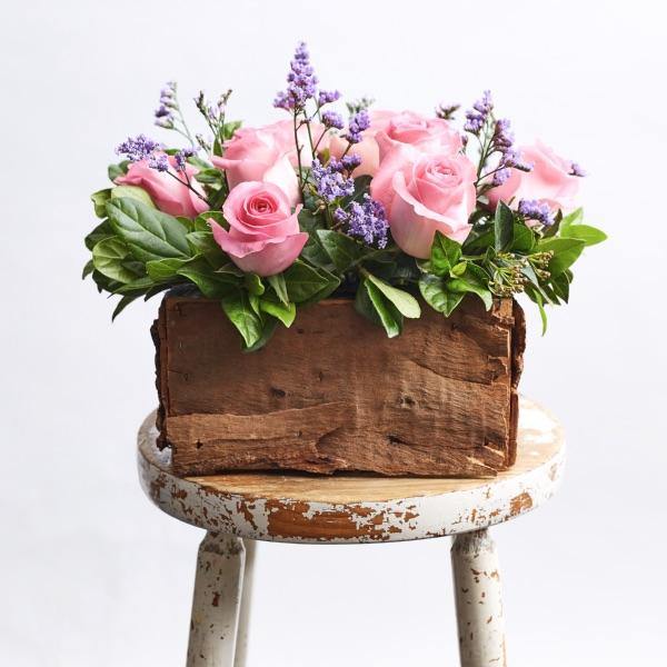 Dusty Pink Roses in a Wooden Box - Fabulous Flowers Cape Town Flower Delivery