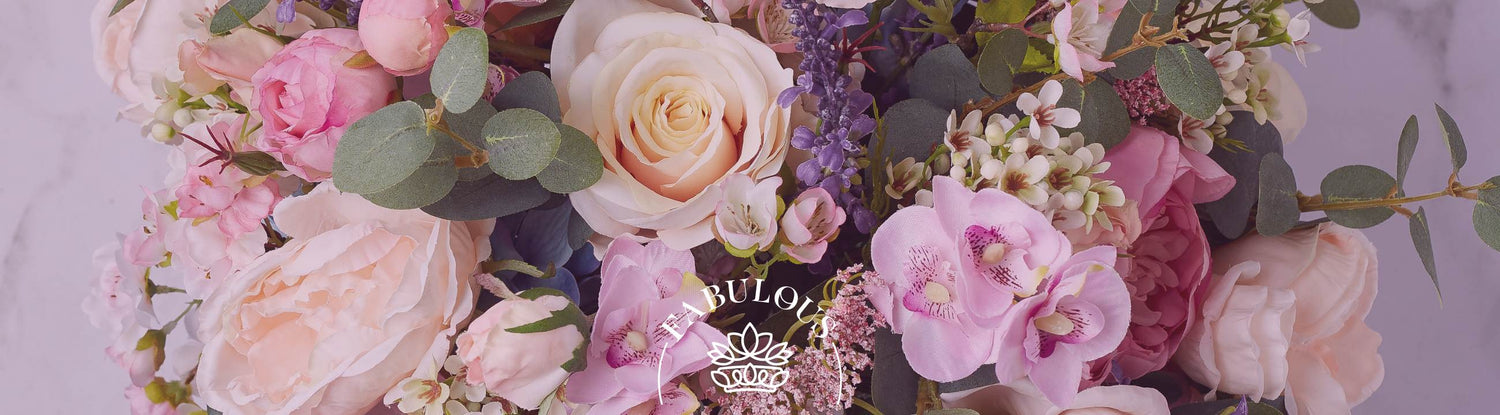 Forever Fabulous: The Best Artificial Flowers for Home Décor - close-up of a mixed pink and white artificial floral arrangement from Fabulous Flowers.