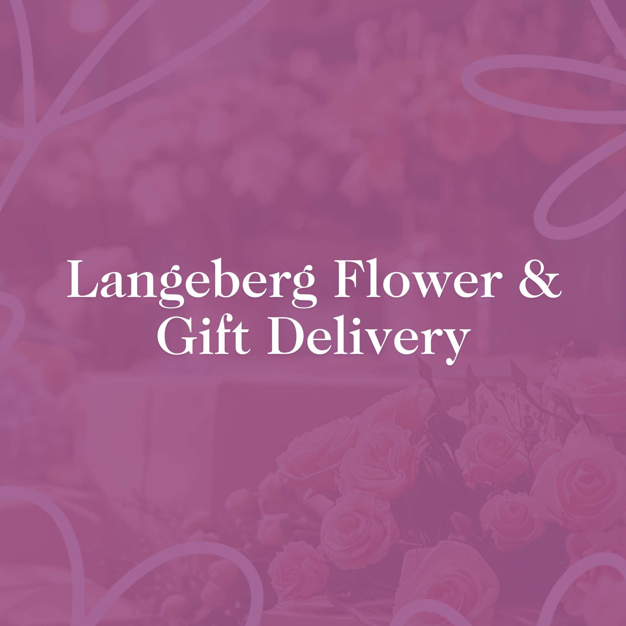 Langeberg Flower & Gift Delivery showcasing pink-themed luxurious treats, including chocolates, bath salts, and gourmet goodies.