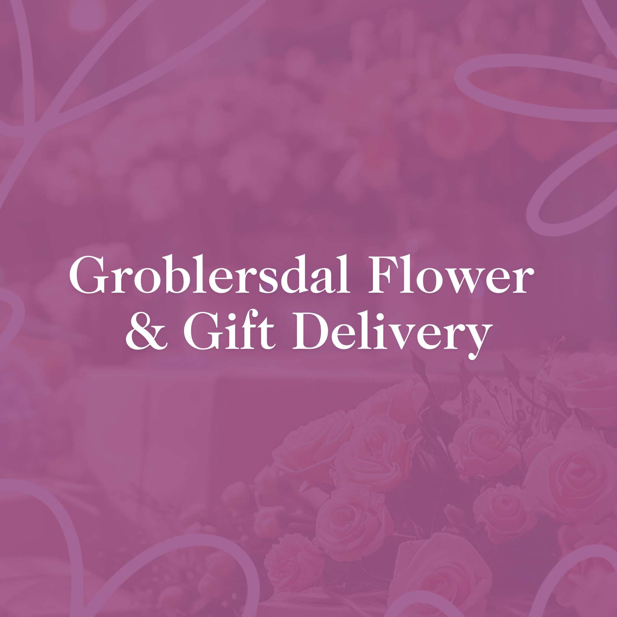 Groblersdal Flower and Gift Delivery text overlay with a soft pink floral background - Fabulous Flowers and Gifts.