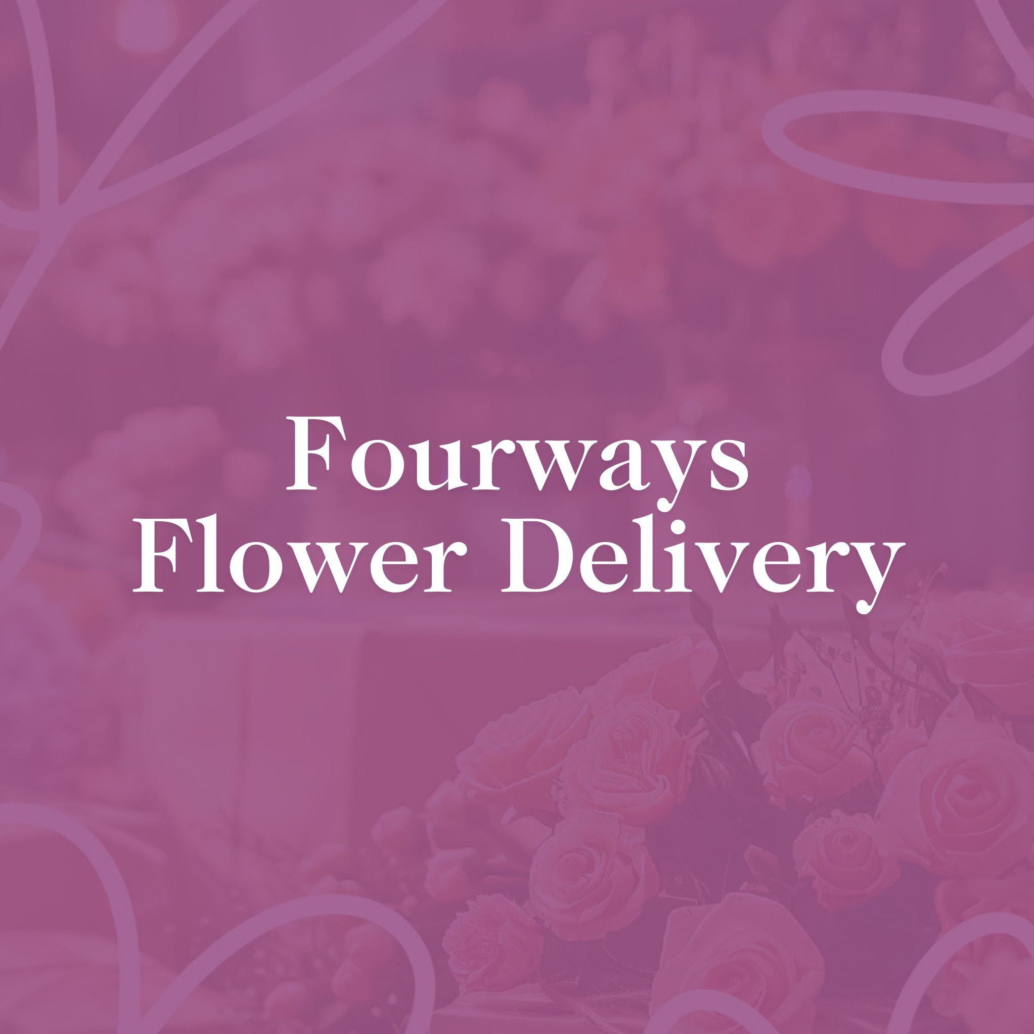 Fourways Flower Delivery text over a background of pink flowers, promoting flower delivery services.
