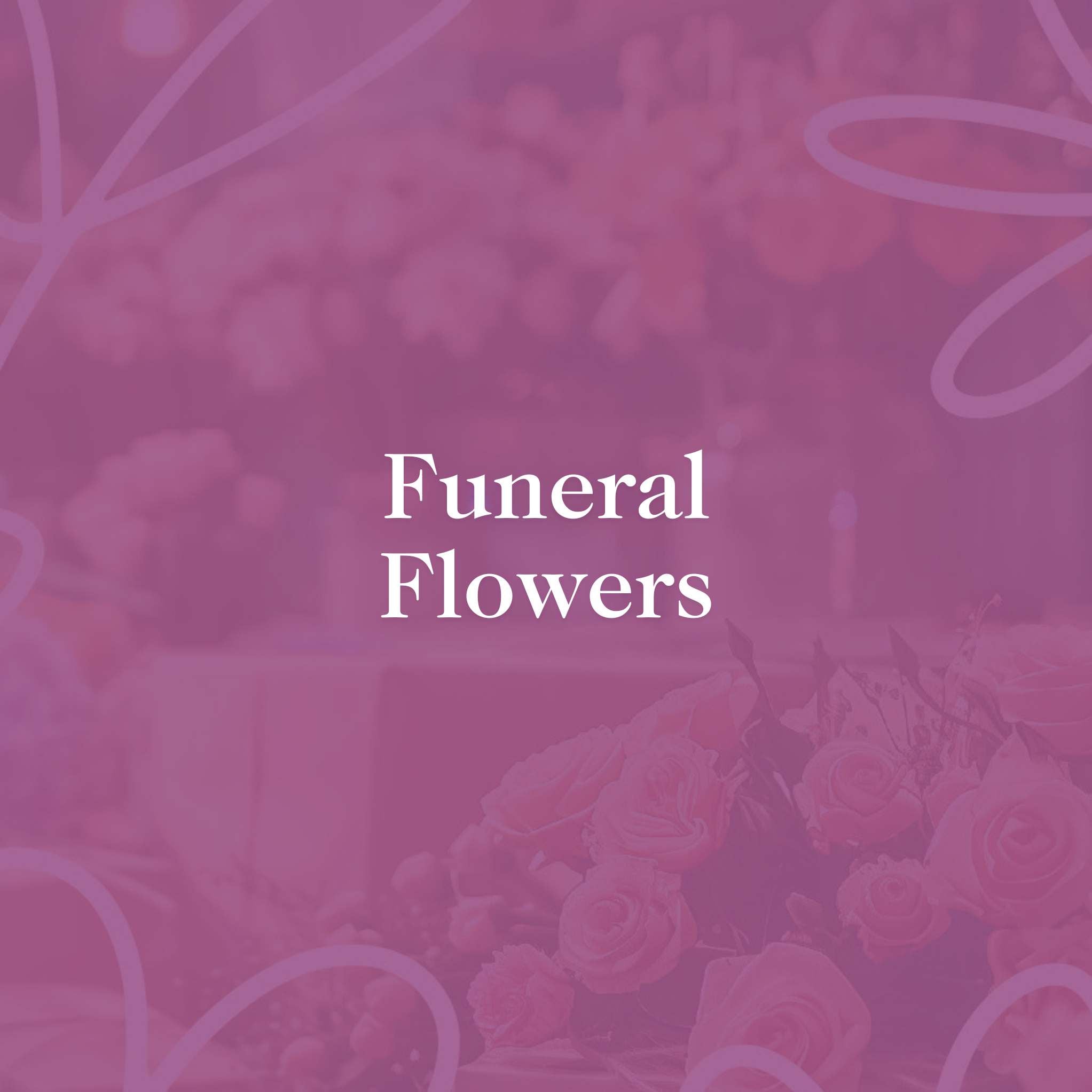 Image with text 'Funeral Flowers' on a floral-themed background, representing the Funeral Flowers collection at Fabulous Flowers and Gifts.
