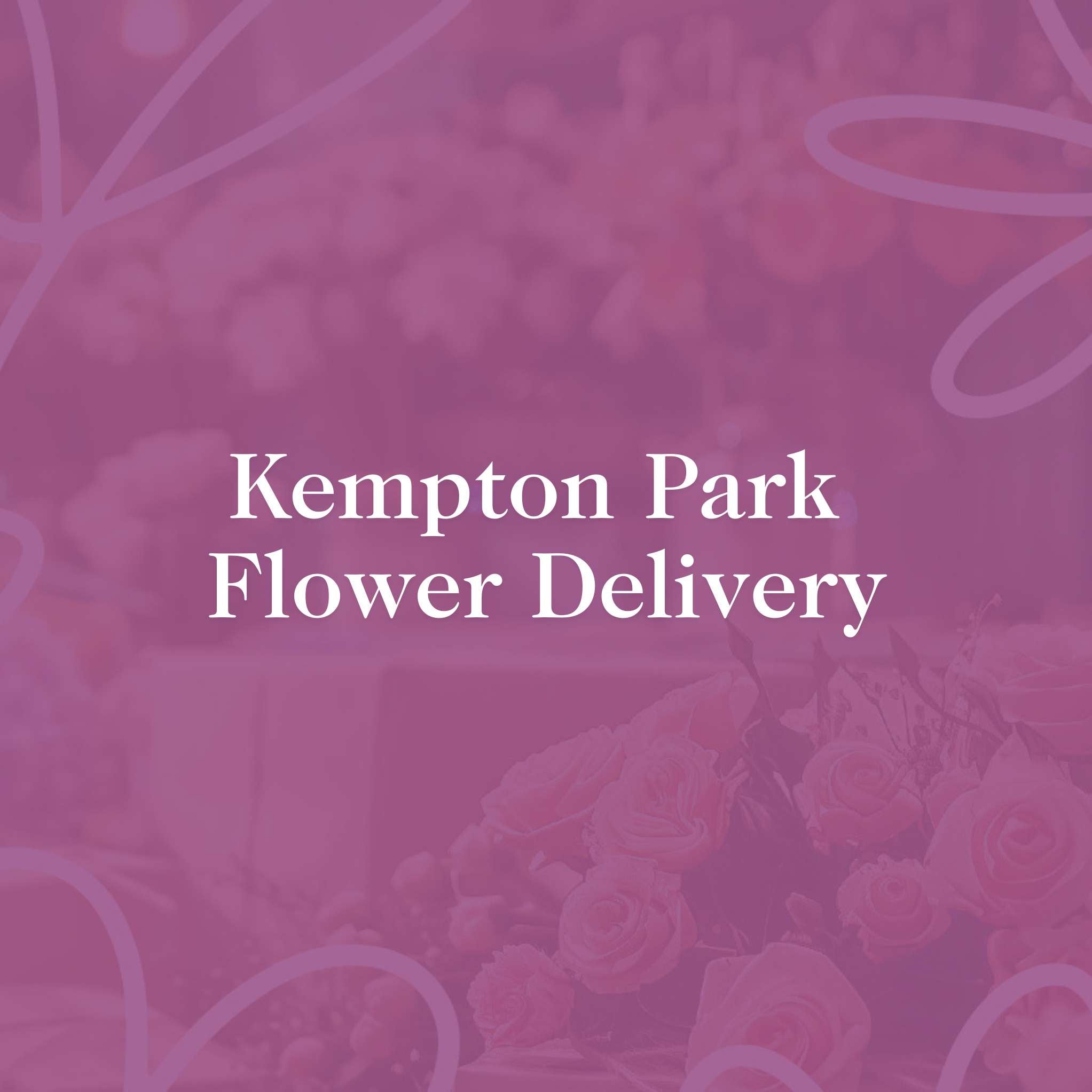 Text 'Kempton Park Flower Delivery' on a soft pink floral-themed background, representing delivery services in Kempton Park.