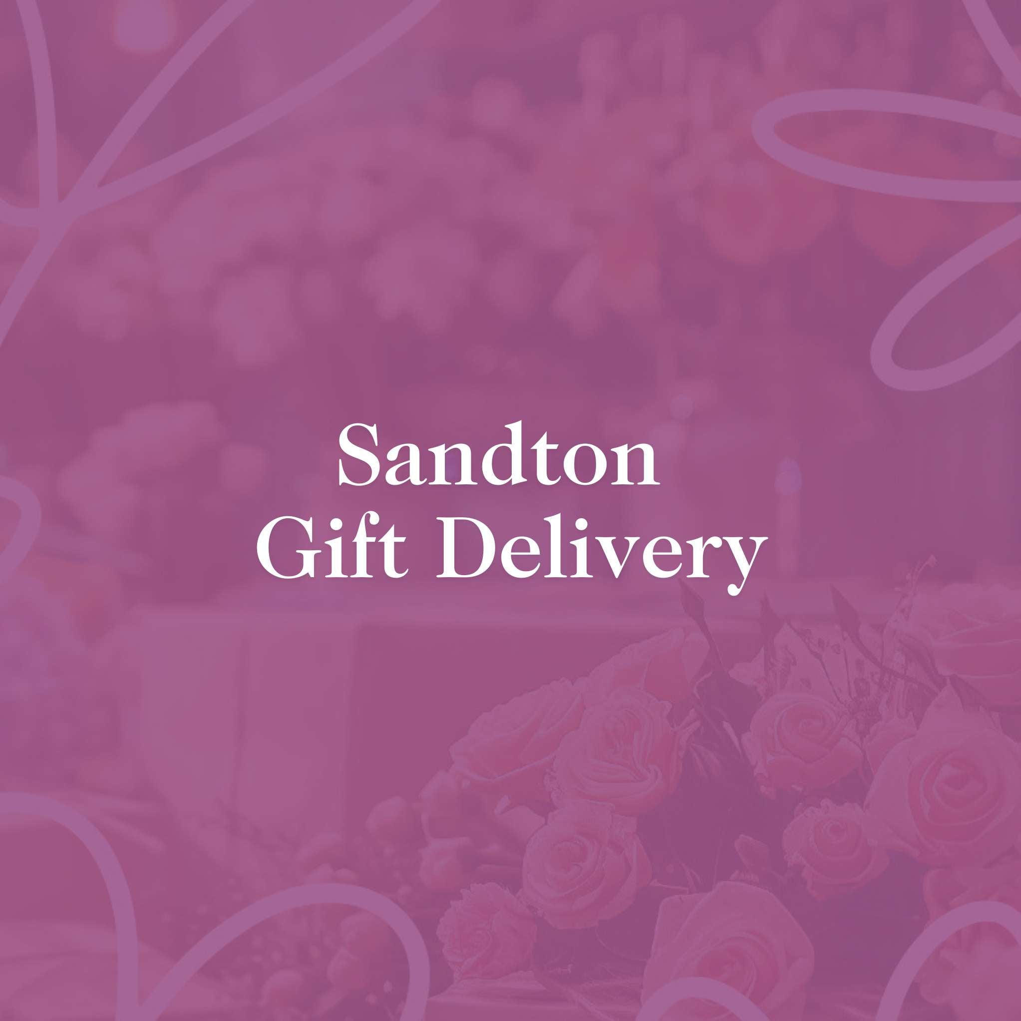 Sandton Gift Delivery text overlay on a soft pink floral background - Fabulous Flowers and Gifts.