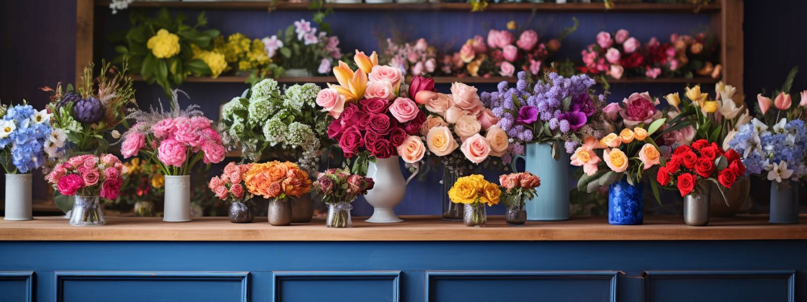 Colourful flower arrangements in various containers filled with colourful and vibrant blooms - Fabulous Flowers