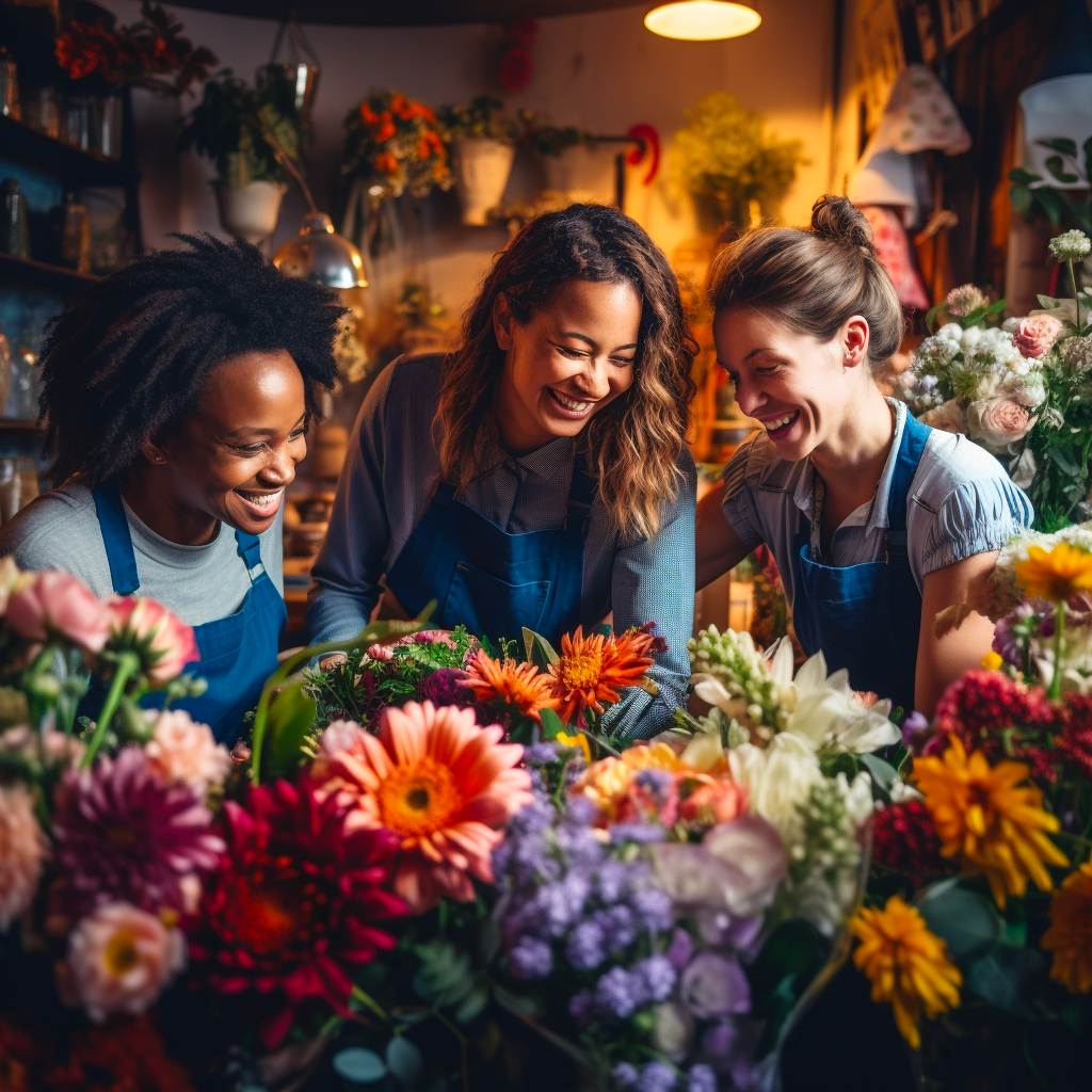 Florist smiling and celebrating special occasions with gifts for women from Fabulous Flowers surrounded by beautiful and vibrant flowers. 