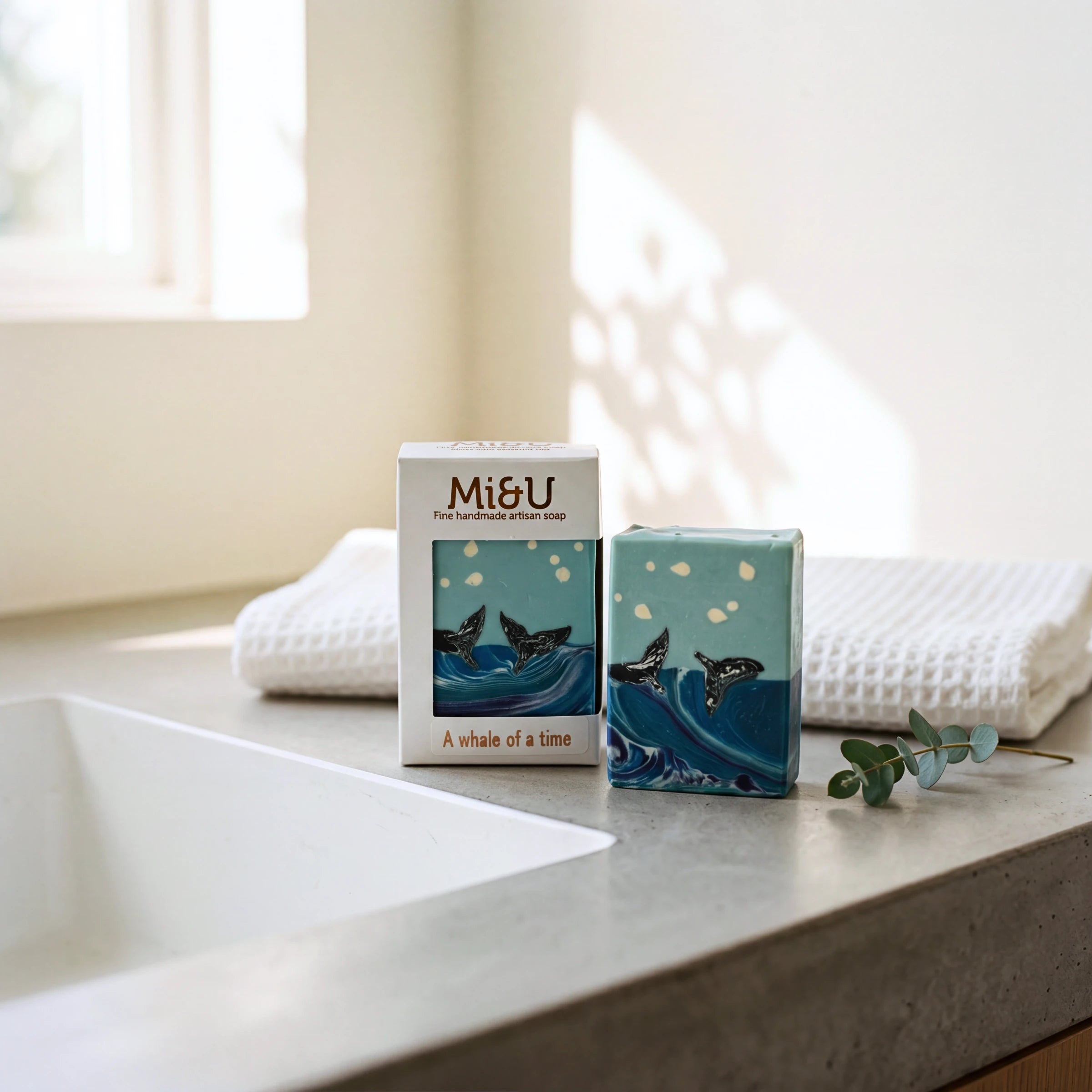 Whale-themed soap bar with biodegradable ocean-safe glitter, vegan and cruelty-free