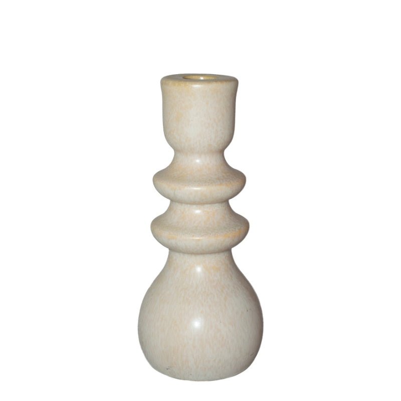 Acadia White Candle Holder - Fabulous Flowers and Gifts: tall ceramic holder with smooth glaze, rounded base and tiered detailing.