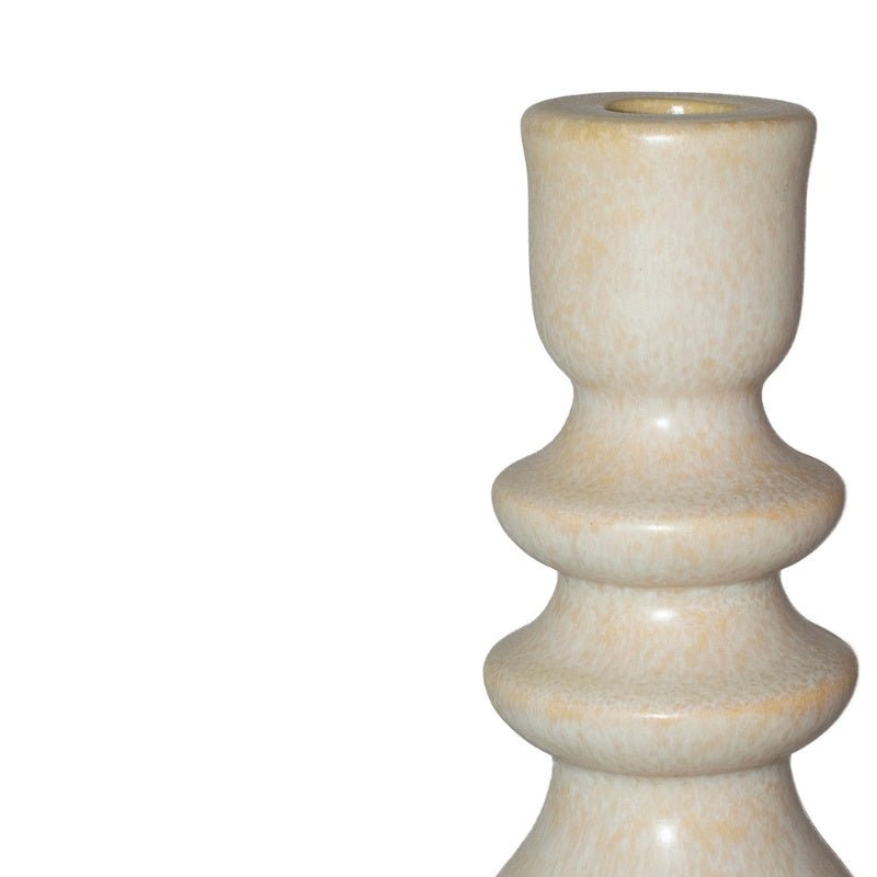 Acadia White Candle Holder - Fabulous Flowers and Gifts: close-up showing glossy ceramic texture and sculpted tiered form.