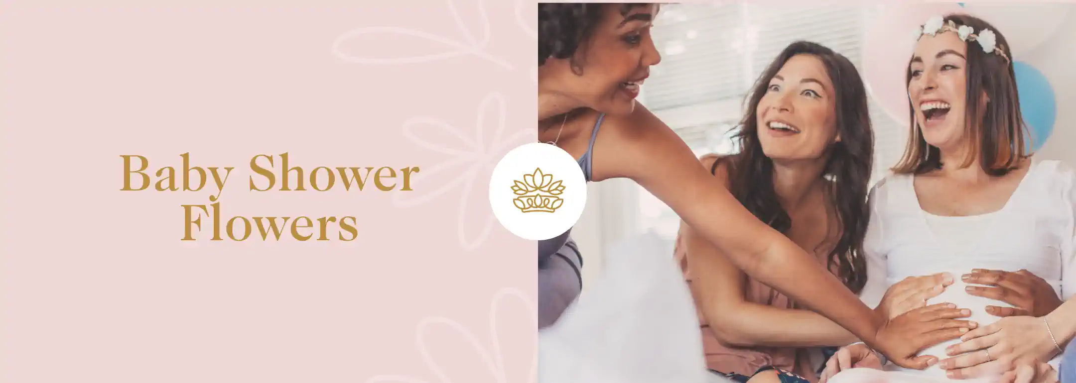 Baby Shower Flowers: Pregnant Woman Celebrating with Friends, All Smiling and Touching Her Belly, Highlighting Joyful Baby Shower Moments. Fabulous Flowers and Gifts.