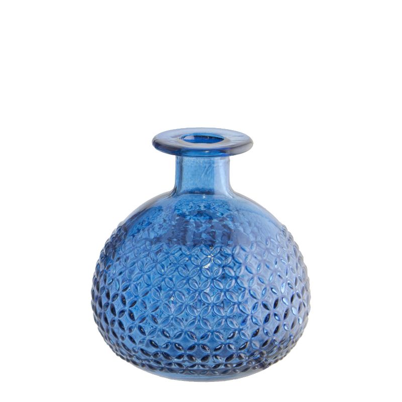 Blue textured vase on a white background