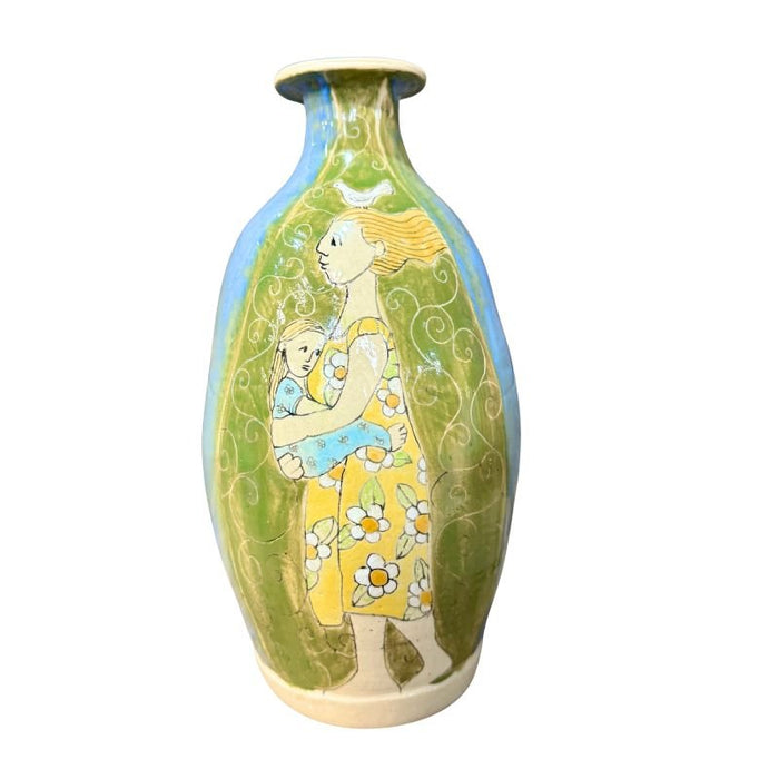 Blue Lady and Baby Patterned Vase