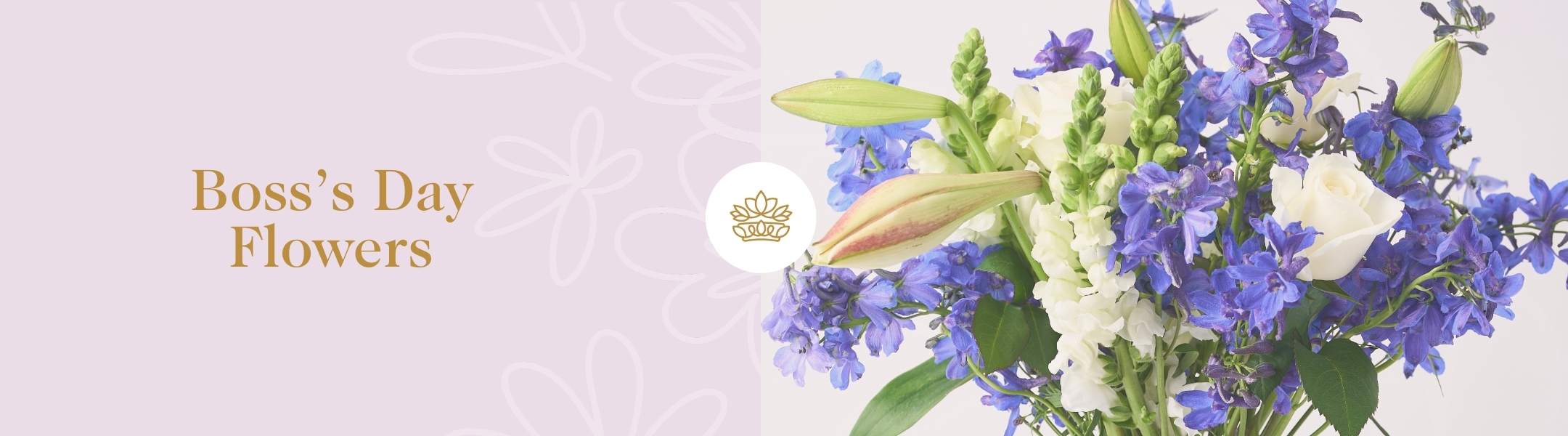 Elegant bouquet with white lilies and blue florals for Boss’s Day, perfect for showing appreciation with Fabulous Flowers and Gifts.