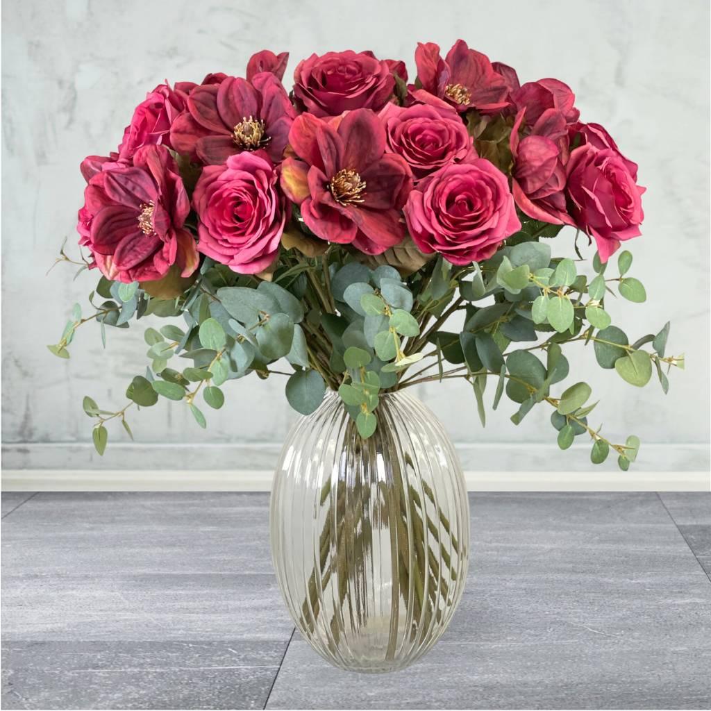 Elegant Pink and Burgundy Silk Floral Display in glass vase | Fabulous Flowers and Gifts