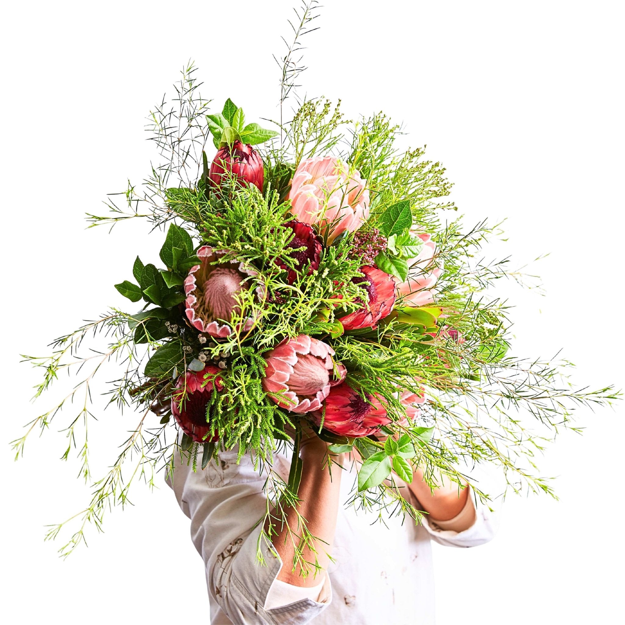Cape Town Protea Bouquet arranged with pink proteas and lush fynbos greenery