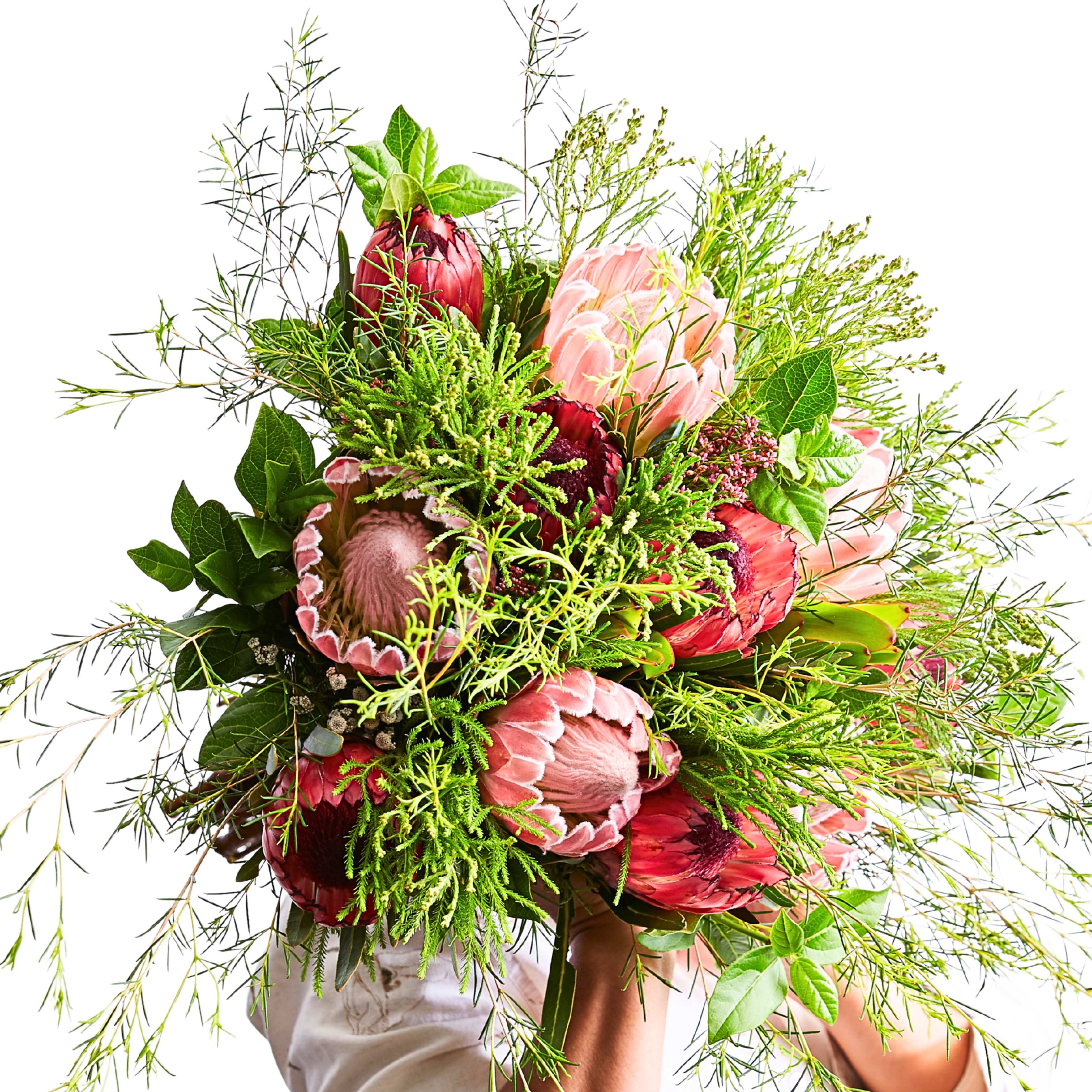 Cape Town Protea Bouquet close-up featuring proteas and fynbos texture