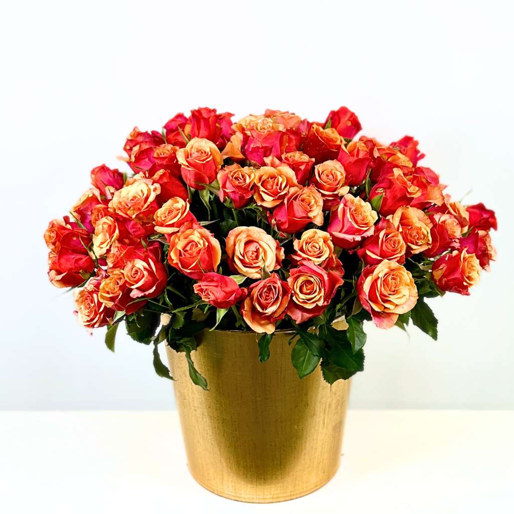 Cherry Elegance Flower Arrangement with Golden Container | Fabulous Flowers and Gifts